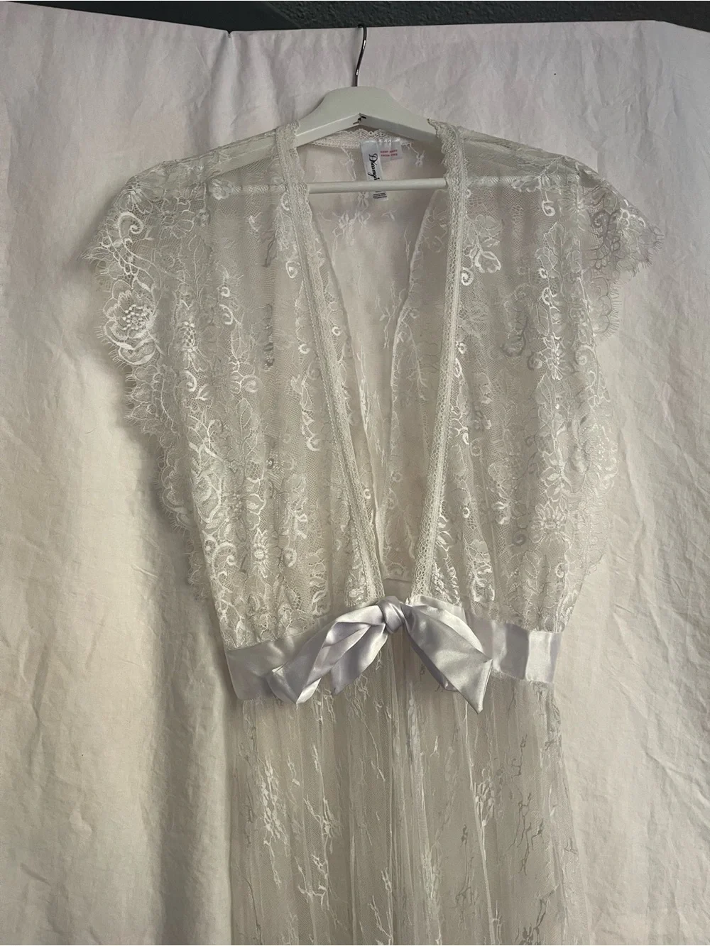 Dreamgirl Vintage Sheer Long Lace Robe Coquette Angelic Bridal Whimsical Size S